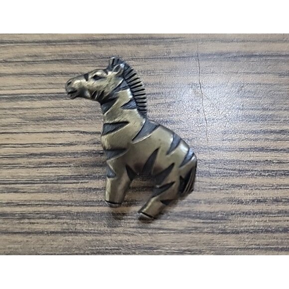 VTG JJO Jonette Animal Pewter w/Bronze Giraffe Zebra Elephant 3 Lapel Pin Set - Picture 3 of 8